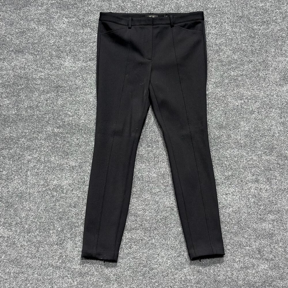 Theory Pants Womens 8 Black Seam Trouser Core Scuba Slim Ankle Zip Stretch Knit